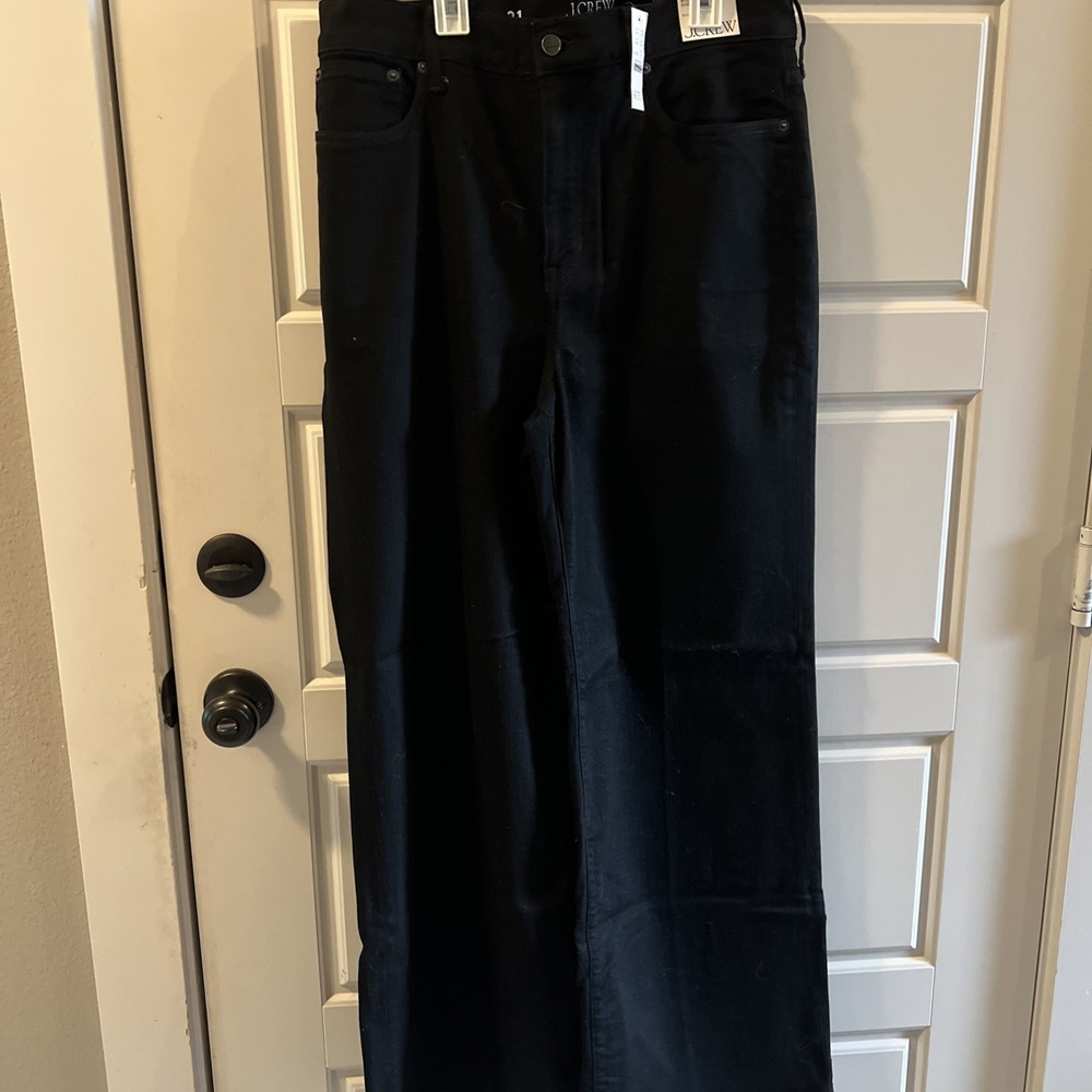 J CREW Black '96 Denim Trouser Jeans Size 31 Wide Leg High Rise Normcore Stretch